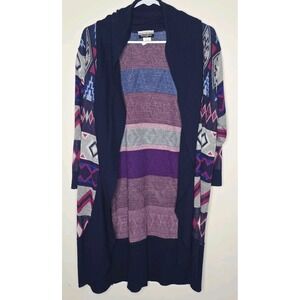 Allison Brittney Cardigan 1X‎ Plus Purple Longline Open Front Aztec Southwestern